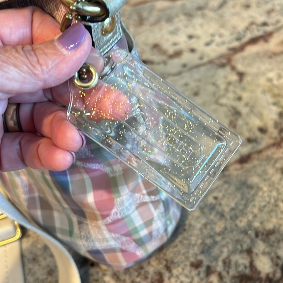 Coach Poppy Daisy Madras Signature Pastel Plaid Shoulder Bag with Gold Leather - Picture 6 of 12